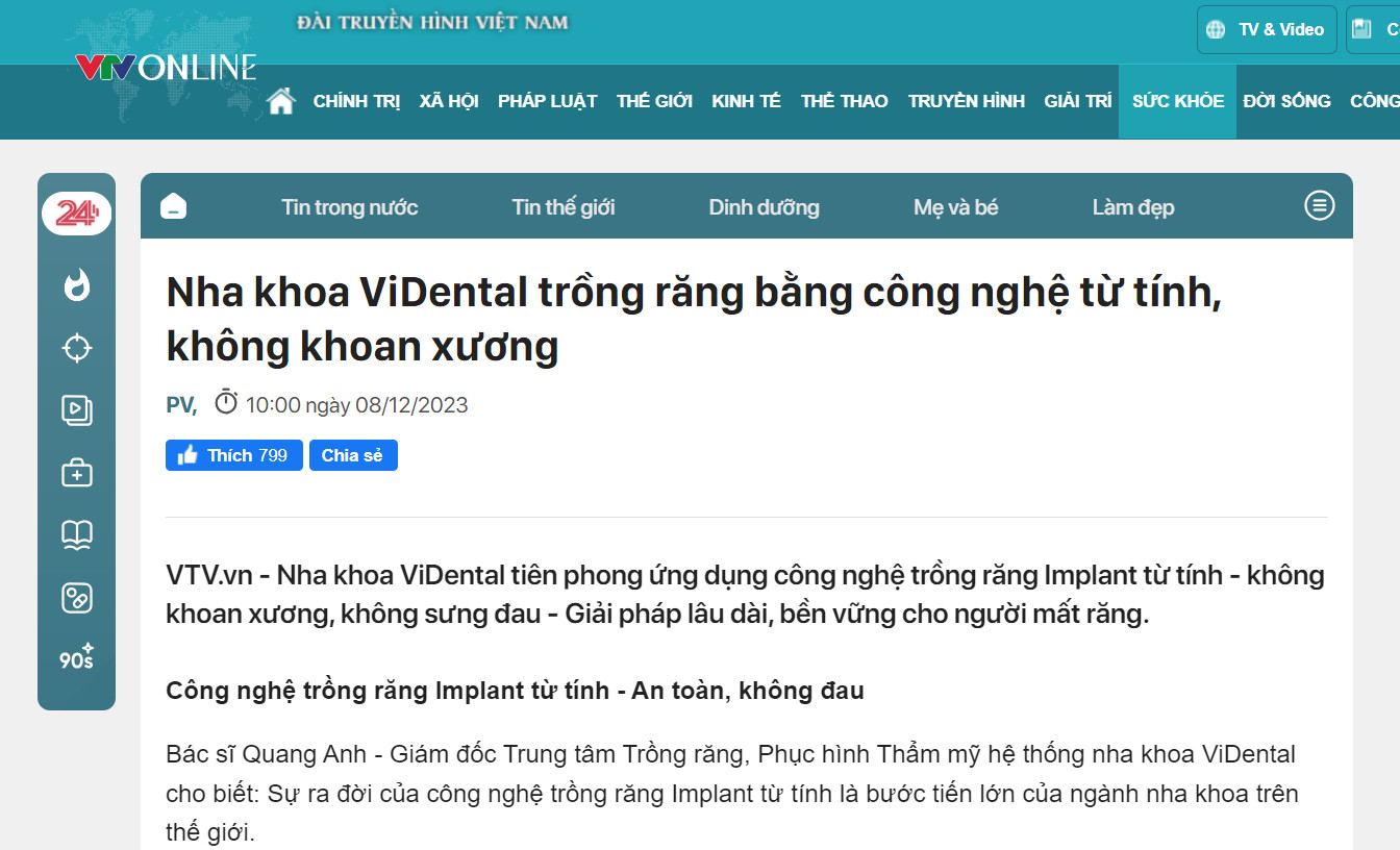 Công nghệ trồng răng từ tính ViDental được Báo điện tử VTV đánh giá cao